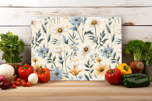 Cottagecore Wildflowers Home Décor, Kitchen Decor, Countertop Art, Tempered Glass Cutting Board, Kitchen Art #5245