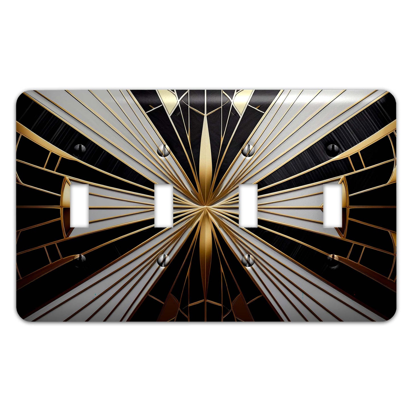 Metal Decorative Light Switch Plate Cover - Art Deco Gold and White - Several Sizes Available #5249