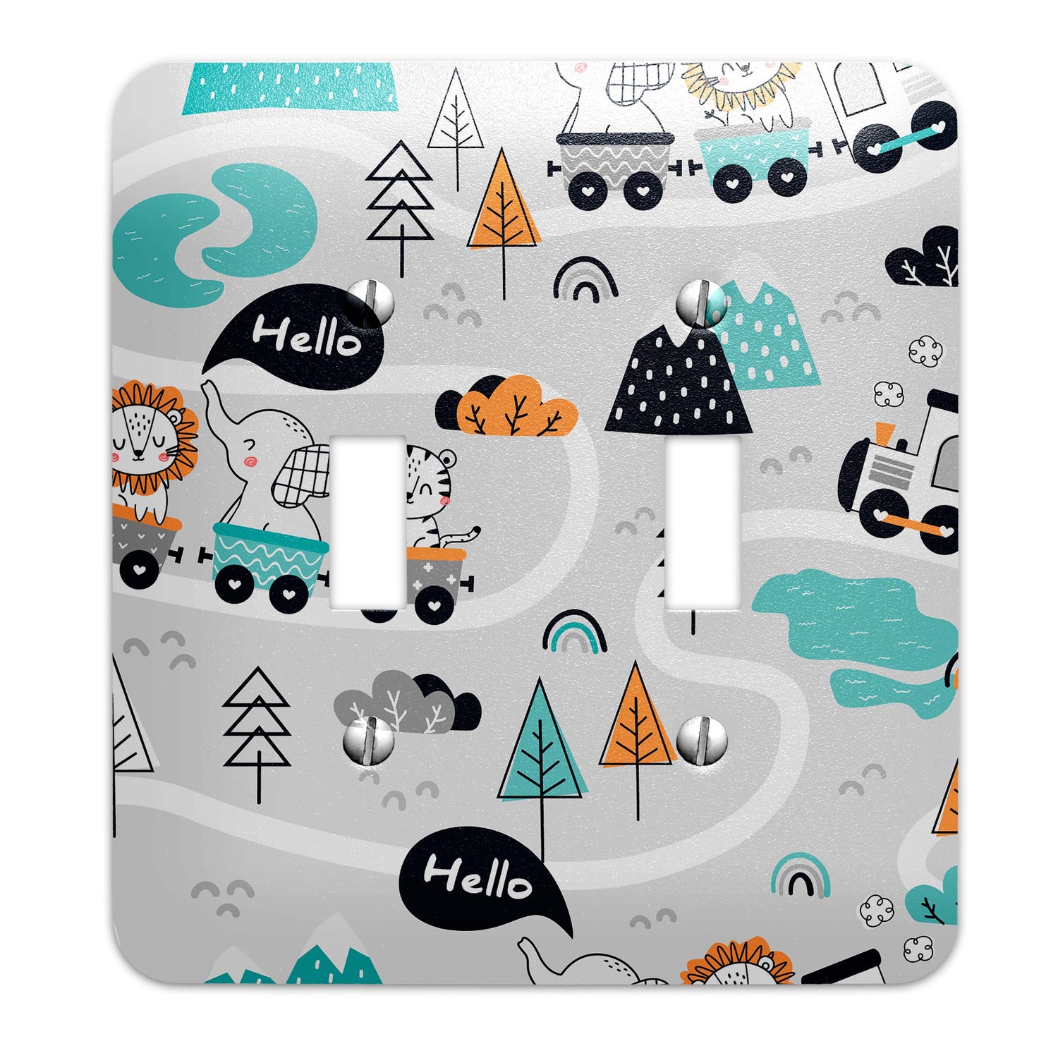 a light switch cover with a pattern of animals and trees
