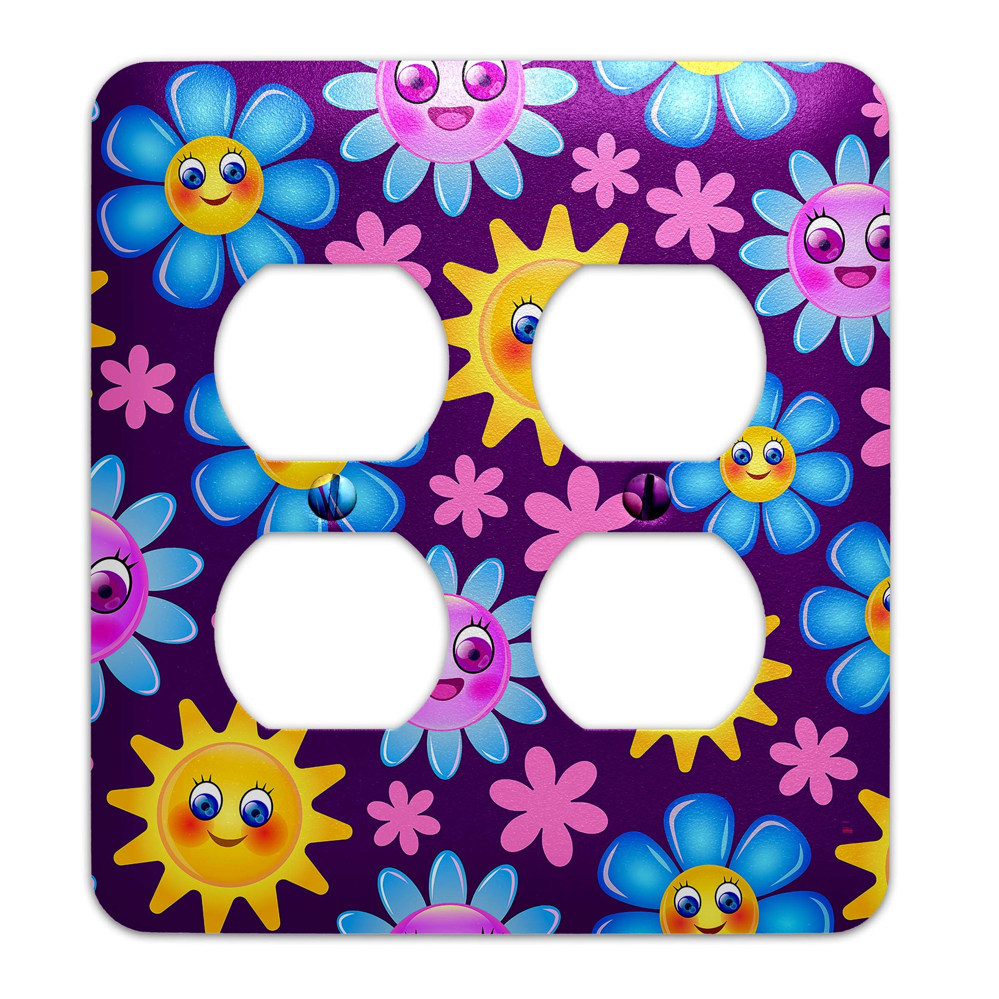 a purple and blue flowered light switch cover