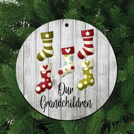 Our Grandchildren, 5 Grandkids, 3" Porcelain Ceramic Ornament, In Velvet Pouch for Gift Giving, Gift for Grandparents
