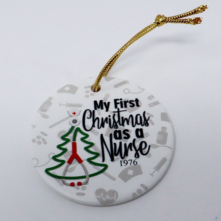 My First Christmas as a Nurse 3" Porcelain Ceramic Ornament, In Velvet Pouch for Gift Giving