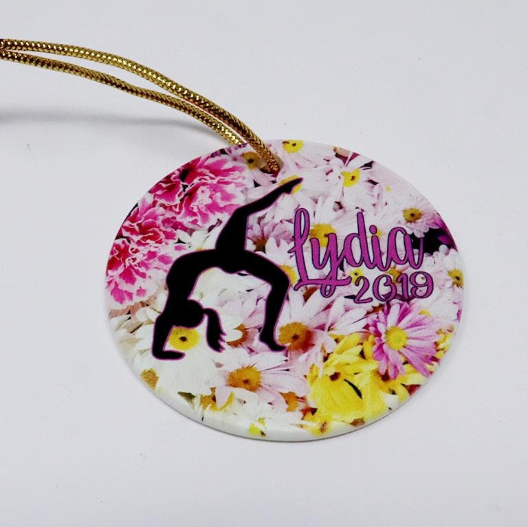 Backbend Floral Gymnast Personalized Ceramic Christmas Ornament, Gift for Her, Gymnastics Team