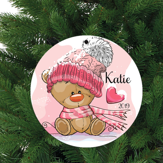 Teddy Bear Personalized Ceramic Christmas Ornament for Girl
