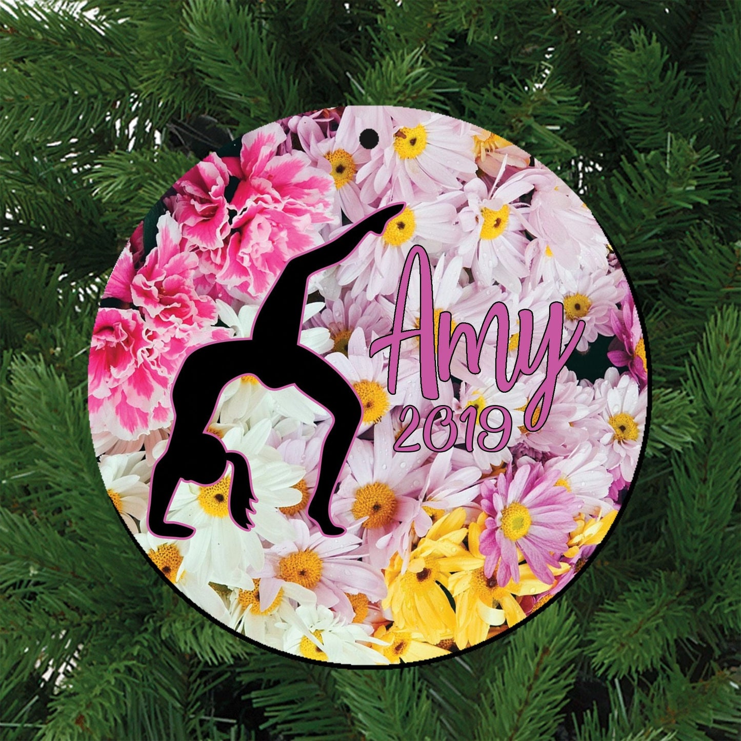 Backbend Floral Gymnast Personalized Ceramic Christmas Ornament, Gift for Her, Gymnastics Team