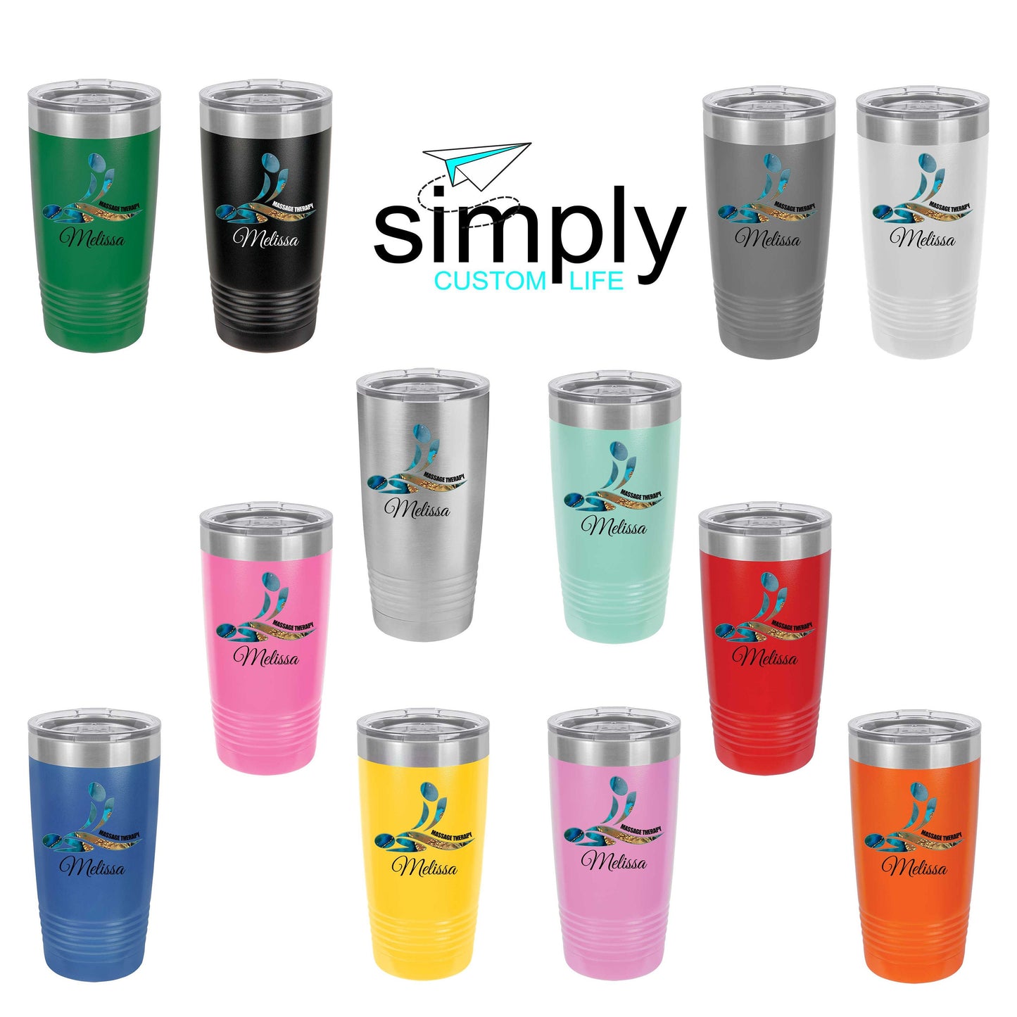 Massage Therapy Personalized UV Printed Insulated Stainless Steel 20 oz Tumbler