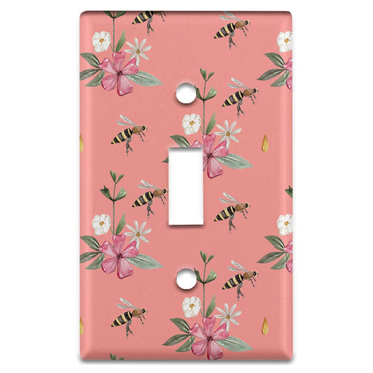 Metal Light Switch Plate Cover Pink Floral Bee with Honey Decorative Light Switchplate Cover, Other Sizes Available, Home Decor, Lighting