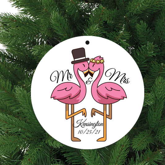 Mr & Mrs Flamingo Personalized Ceramic Christmas Ornament
