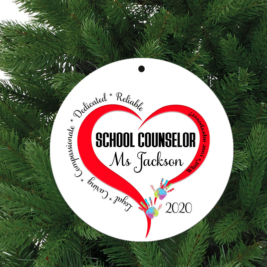 School Counselor Loyal Caring Compassionate Personalized Ceramic Christmas Ornament