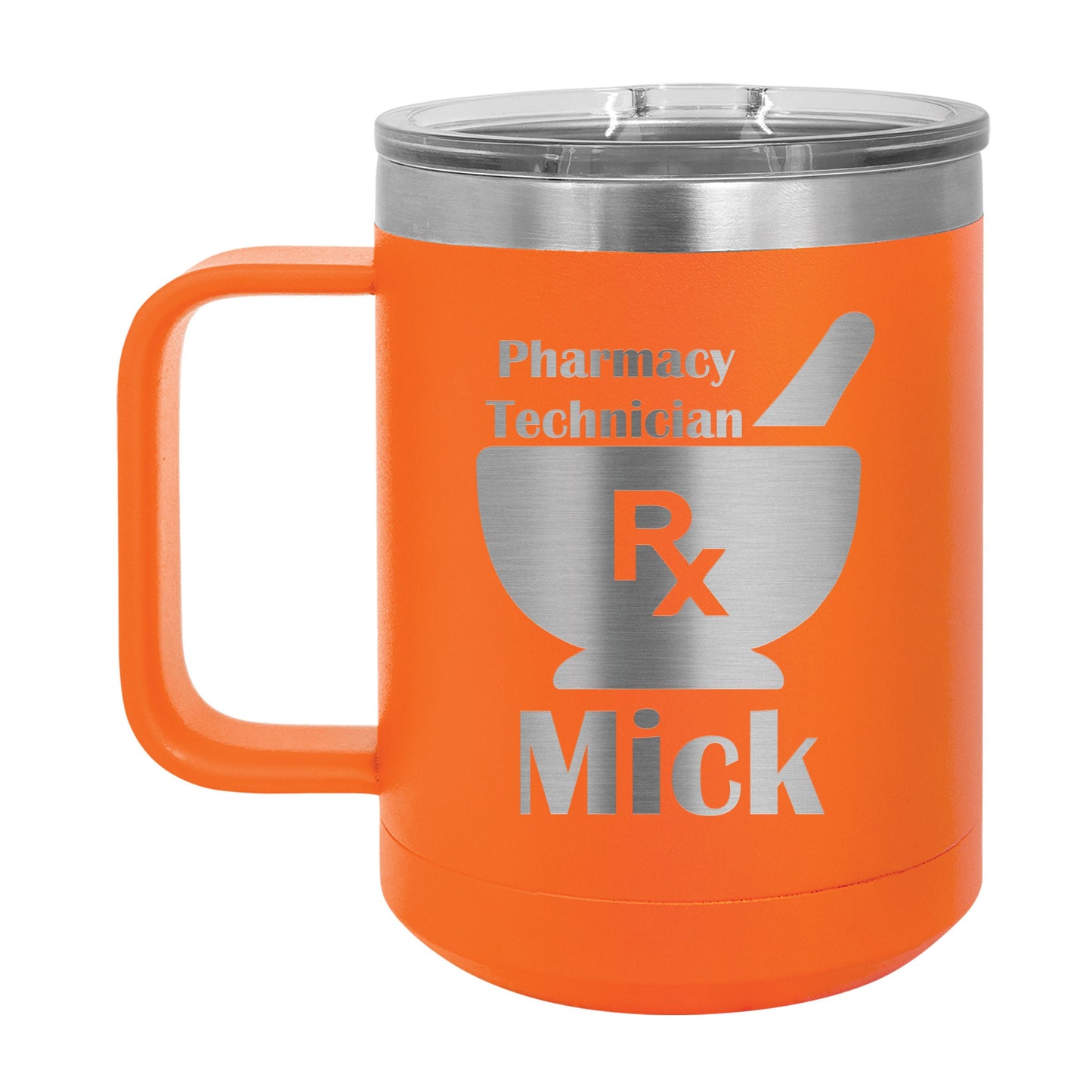 Motar and Pestle Personalized Engraved 15 oz Insulated Coffee Mug, Gift for Pharmacist / Pharmacy Tech
