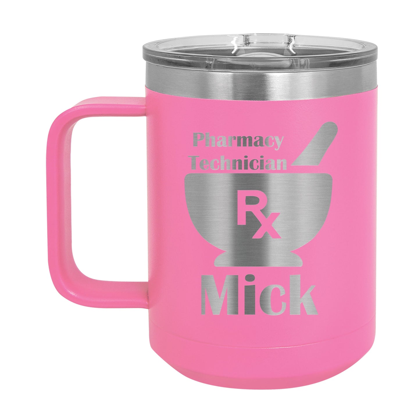 Motar and Pestle Personalized Engraved 15 oz Insulated Coffee Mug, Gift for Pharmacist / Pharmacy Tech