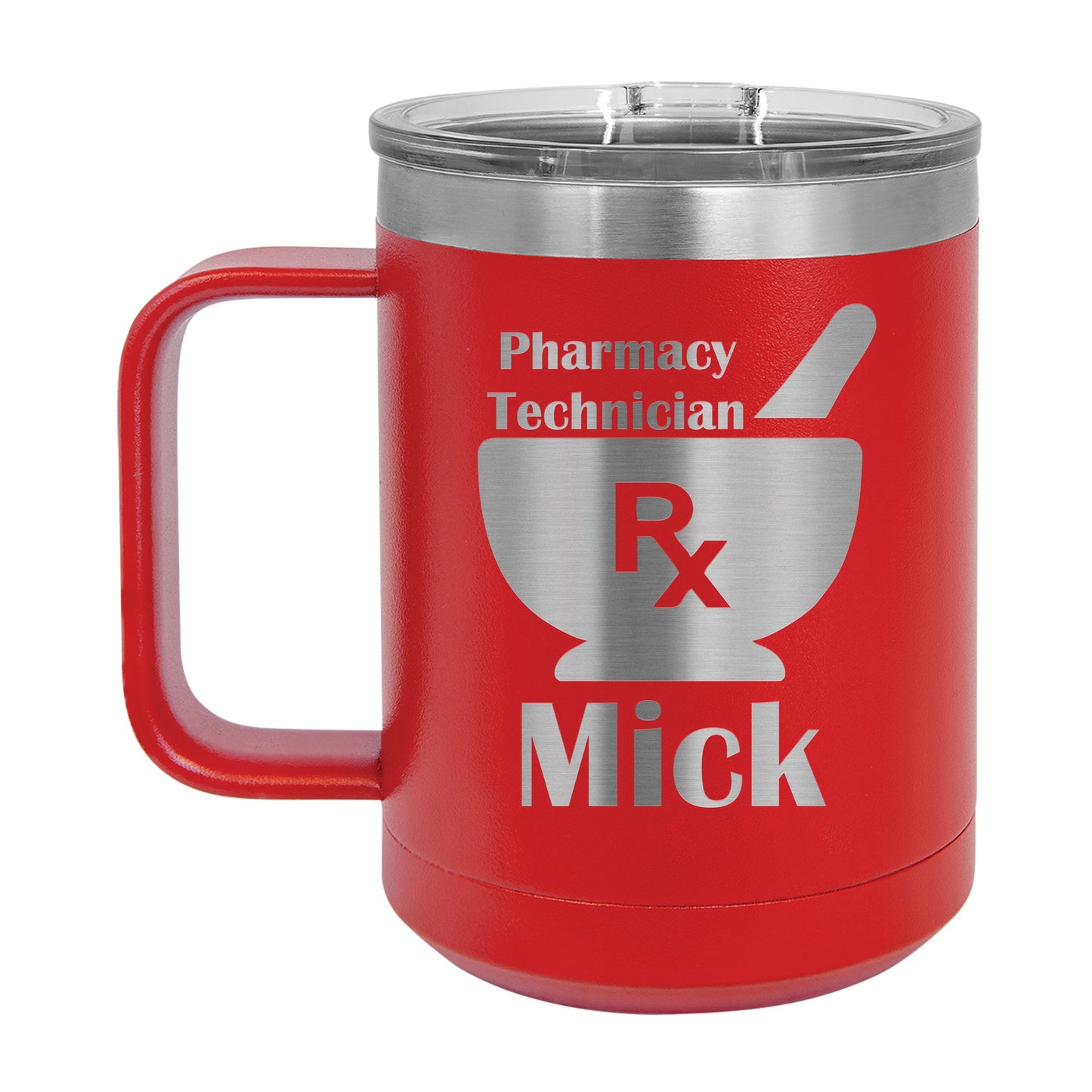 Motar and Pestle Personalized Engraved 15 oz Insulated Coffee Mug, Gift for Pharmacist / Pharmacy Tech