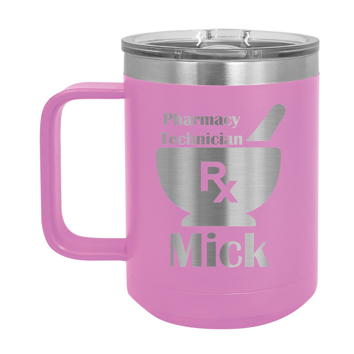 Motar and Pestle Personalized Engraved 15 oz Insulated Coffee Mug, Gift for Pharmacist / Pharmacy Tech