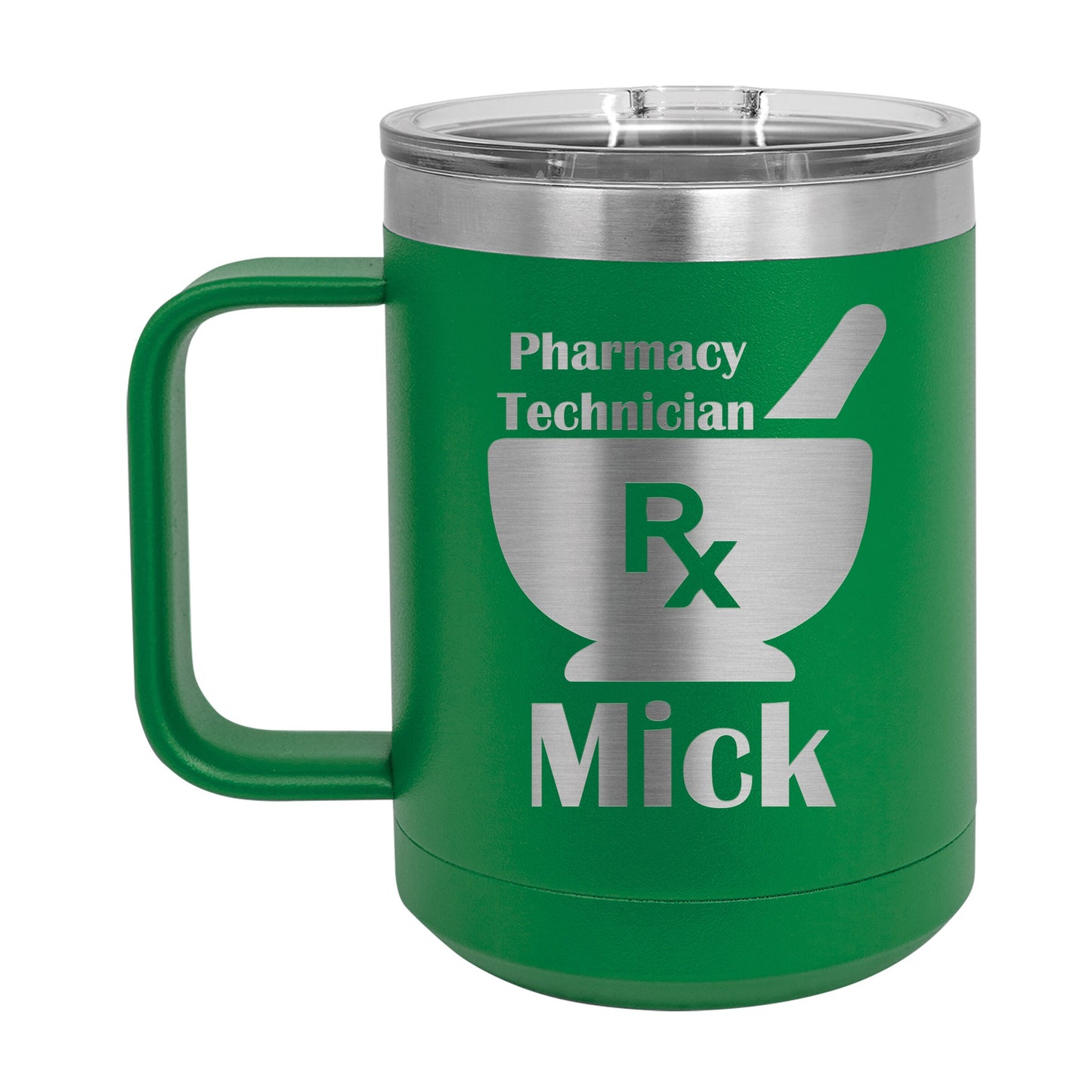 Motar and Pestle Personalized Engraved 15 oz Insulated Coffee Mug, Gift for Pharmacist / Pharmacy Tech