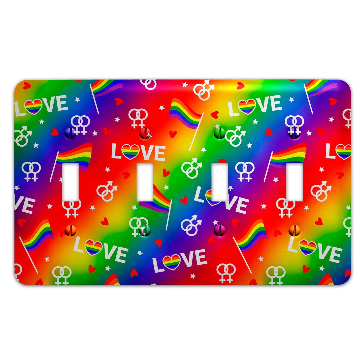 Metal Light Switch Plate Cover - Pride Flag Colorful Rainbow Love - Decorative Lighting Switchplate, Other Sizes Available, Home Decor