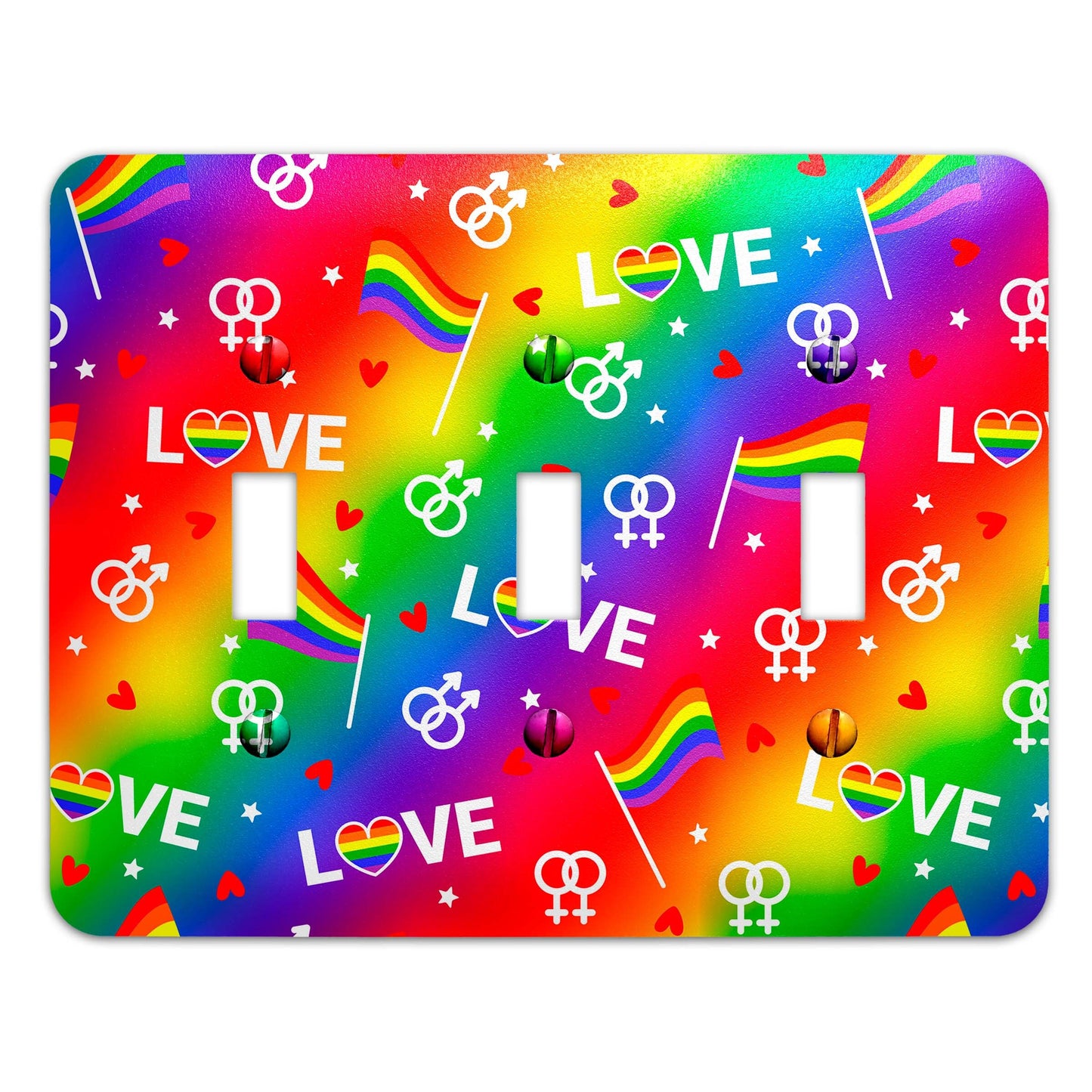Metal Light Switch Plate Cover - Pride Flag Colorful Rainbow Love - Decorative Lighting Switchplate, Other Sizes Available, Home Decor