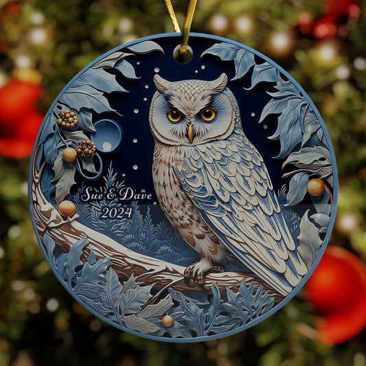 Night Owl Christmas Ornament, Couples, 1st Year Married, Newlyweds 3" Porcelain Ceramic Ornament