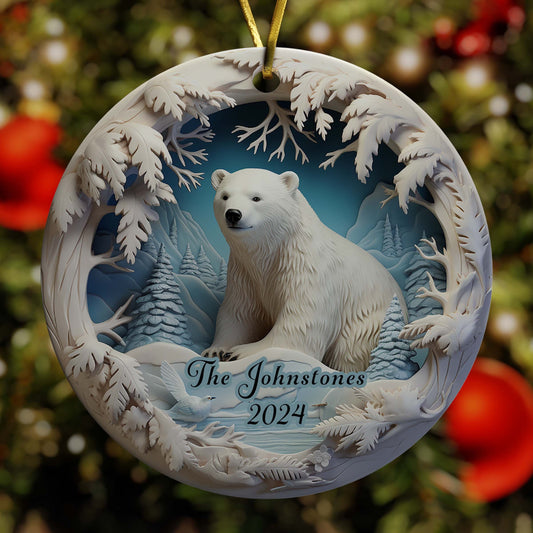 Polar Bear Wonderland Christmas Ornament, Porcelain Ceramic Ornament, In Velvet Pouch for Gift Giving
