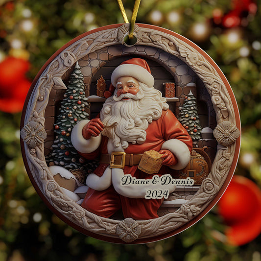 Santa Claus Personalized Christmas Ornament, Porcelain Ceramic Ornament, In Velvet Pouch for Gift Giving