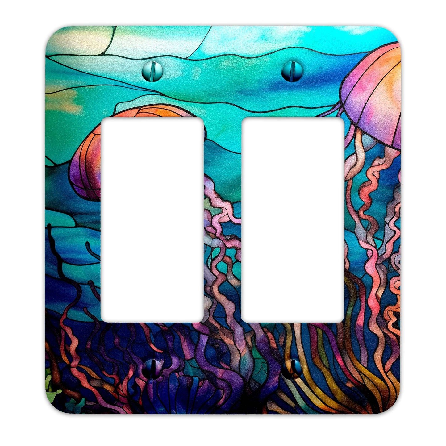 Metal Decorative Light Switch Plate Cover - Jellyfish on Stained Glass- Other Sizes Available #4756