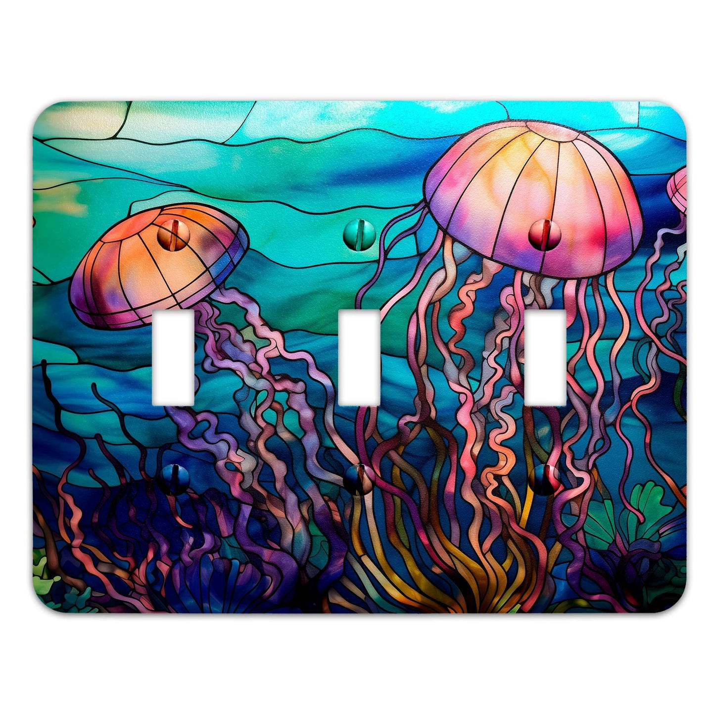 Metal Decorative Light Switch Plate Cover - Jellyfish on Stained Glass- Other Sizes Available #4756