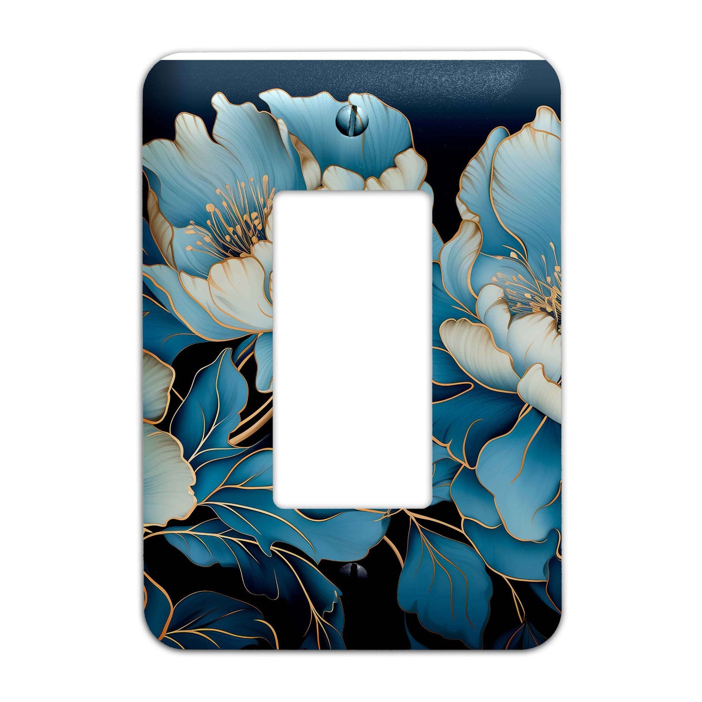 Blue Floral with Gold Accents - Metal Decorative Light Switch Plate Cover - Other Sizes Available #4762