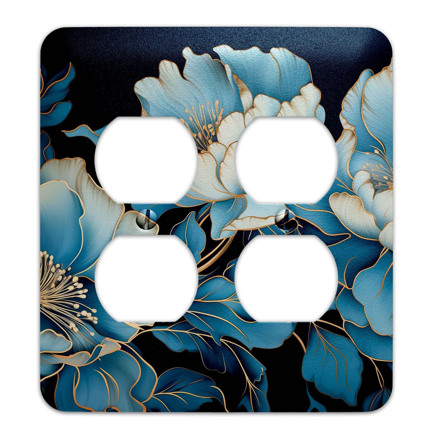 Blue Floral with Gold Accents - Metal Decorative Light Switch Plate Cover - Other Sizes Available #4762