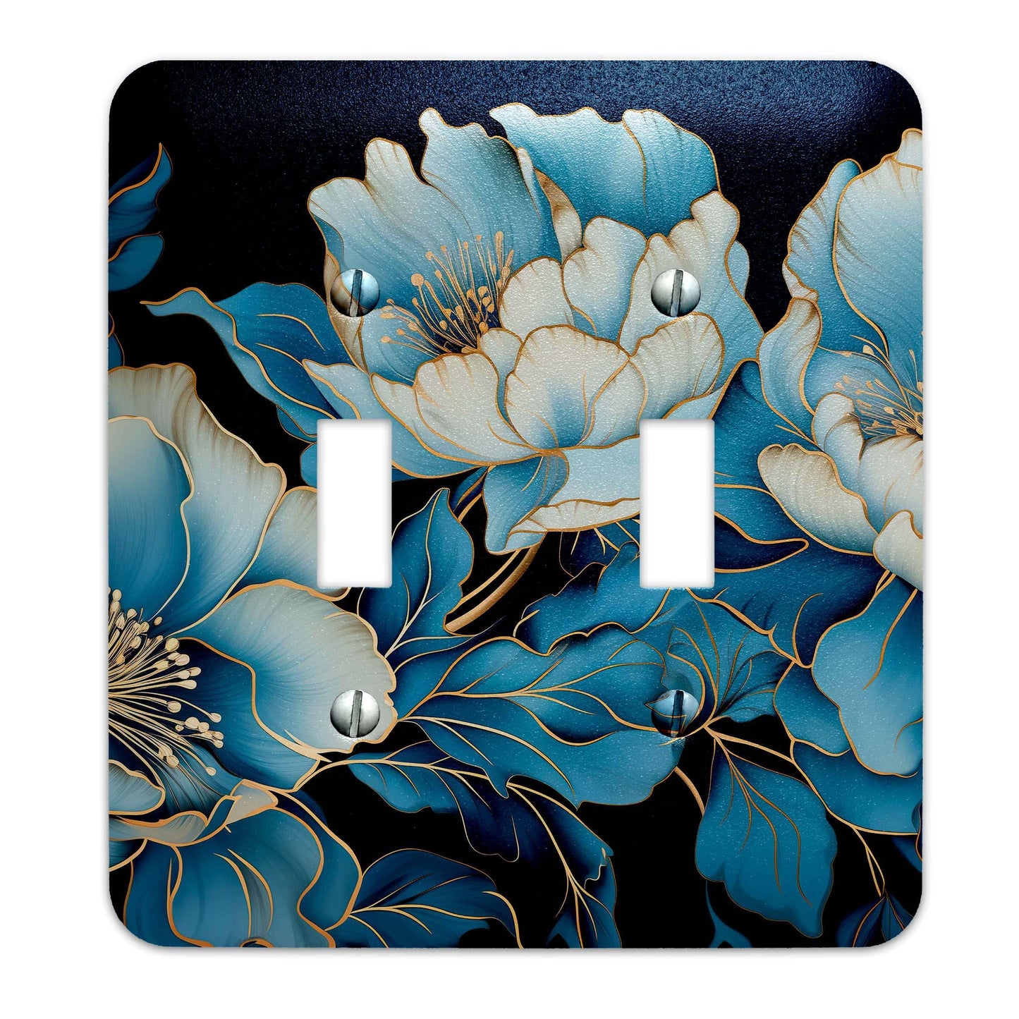Blue Floral with Gold Accents - Metal Decorative Light Switch Plate Cover - Other Sizes Available #4762