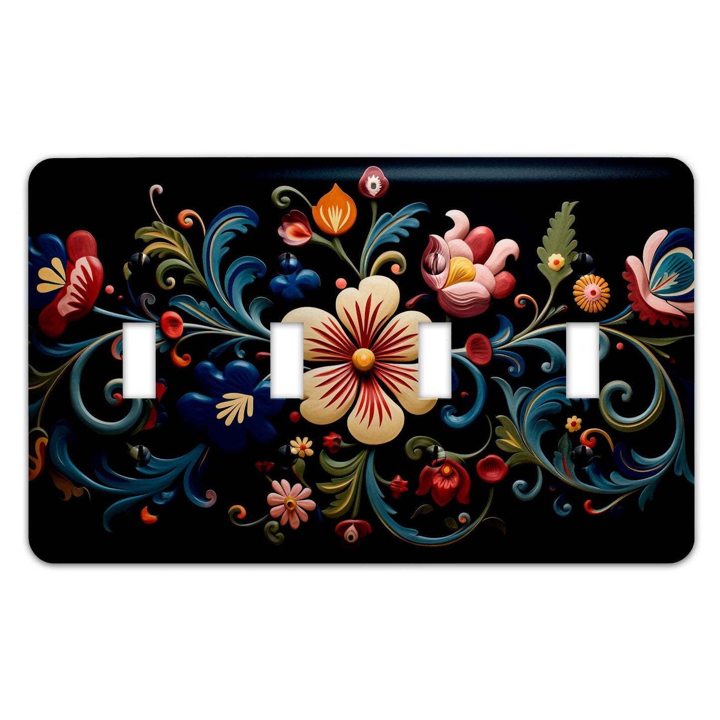 Blue Rosemaling Switch Plate Cover, Light Switch, Wall Plate, Single, Double, Home Decor