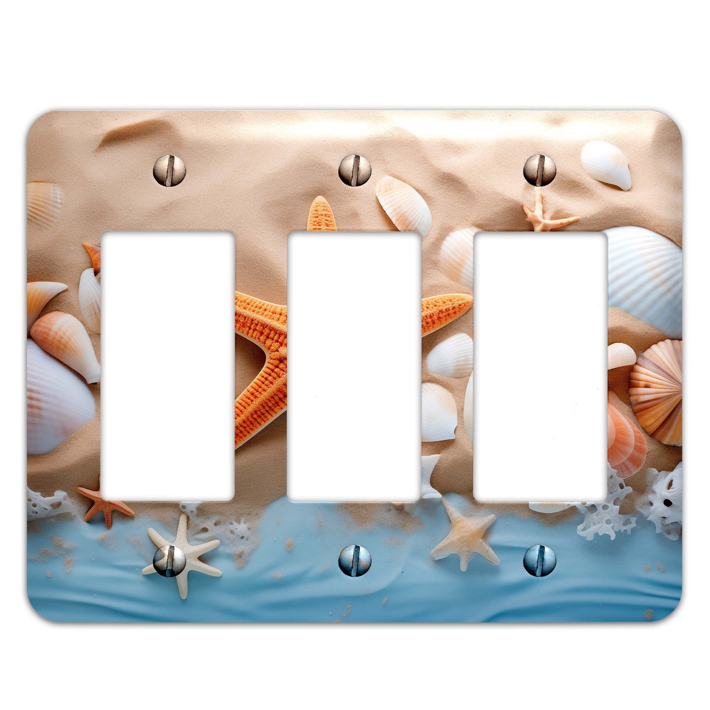 Metal Decorative Light Switch Plate Cover - Starfish and Seashells on the Beach - Other Sizes Available #4760