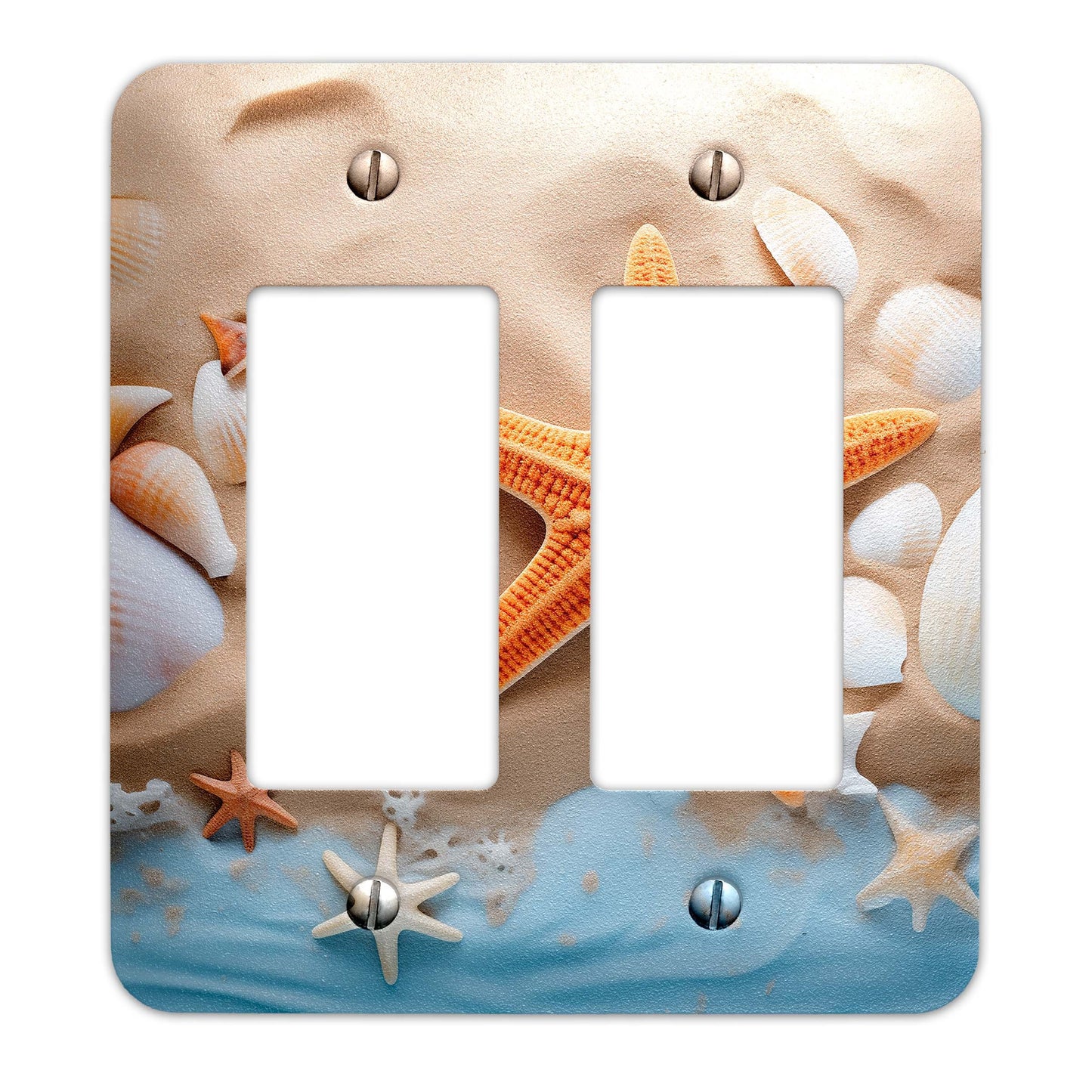 Metal Decorative Light Switch Plate Cover - Starfish and Seashells on the Beach - Other Sizes Available #4760