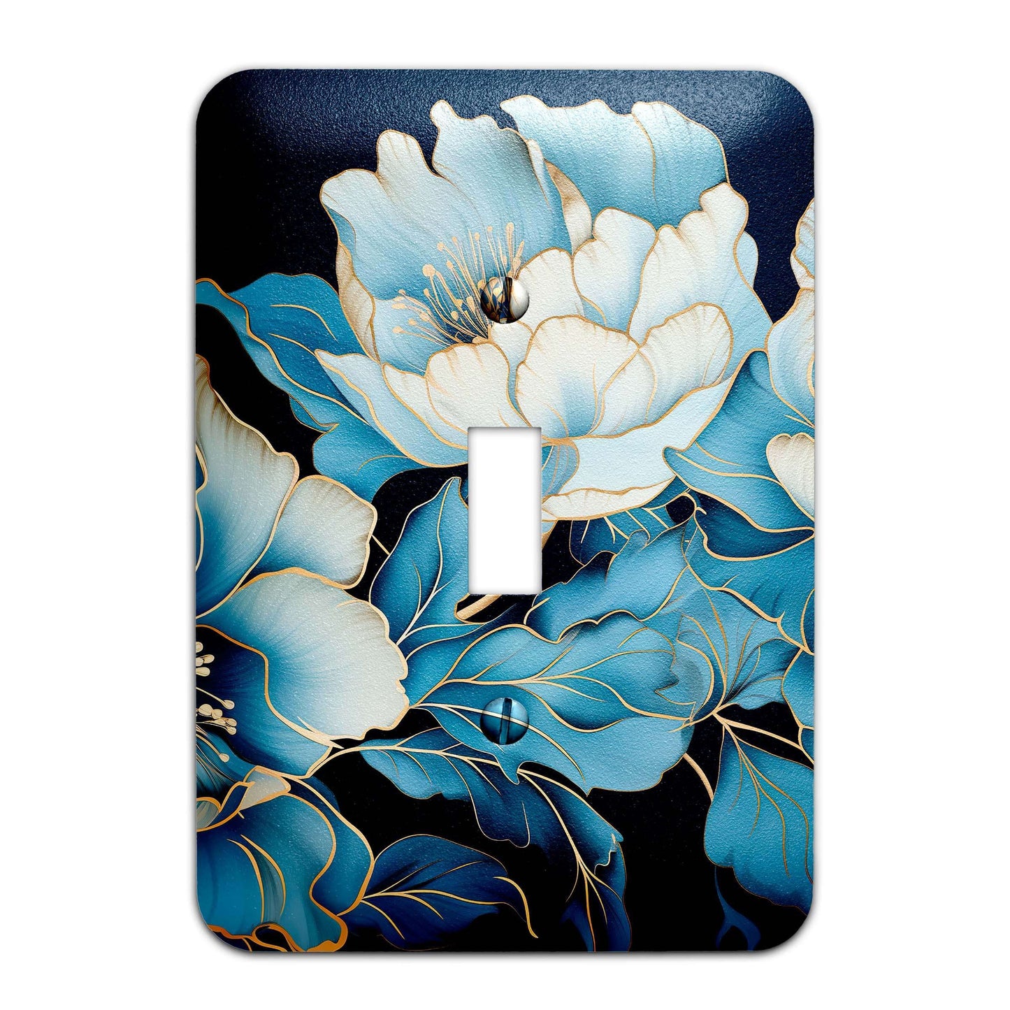 Blue Floral with Gold Accents - Metal Decorative Light Switch Plate Cover - Other Sizes Available #4762