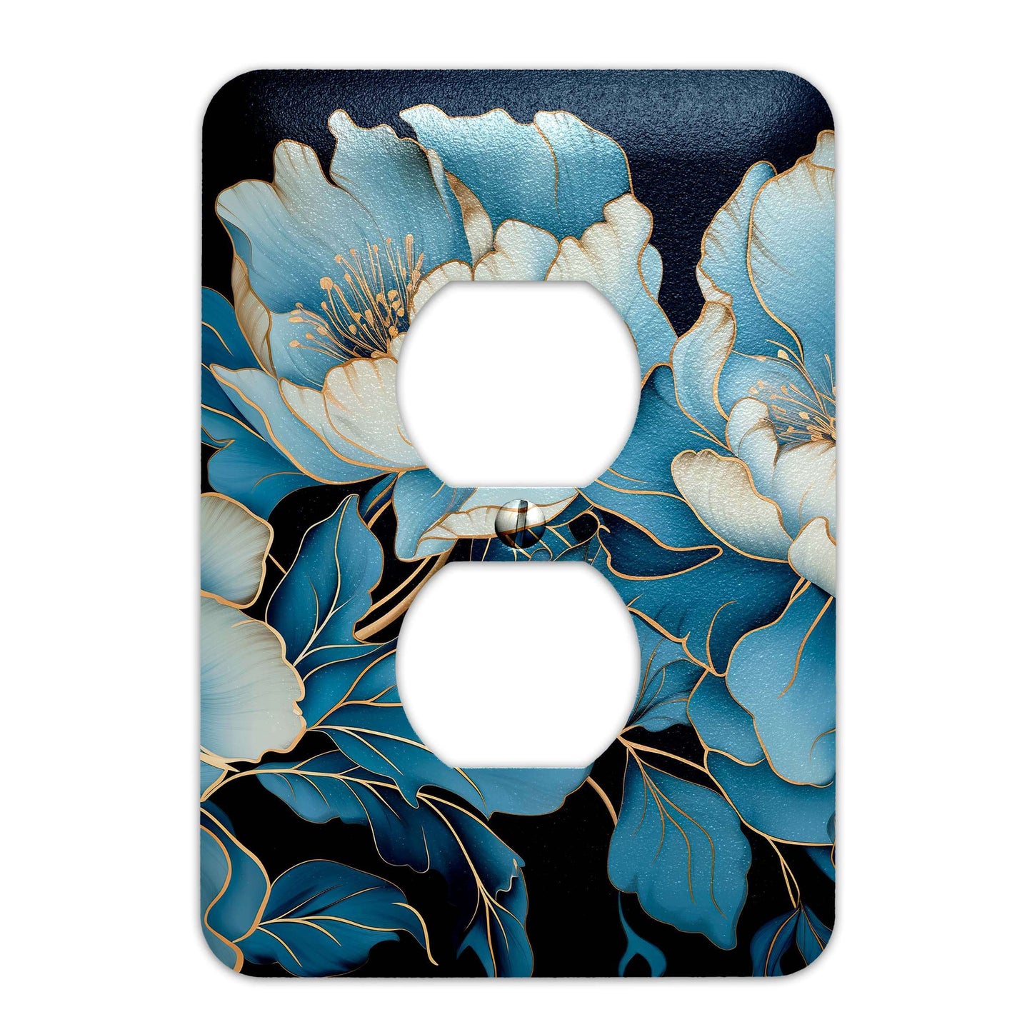 Blue Floral with Gold Accents - Metal Decorative Light Switch Plate Cover - Other Sizes Available #4762