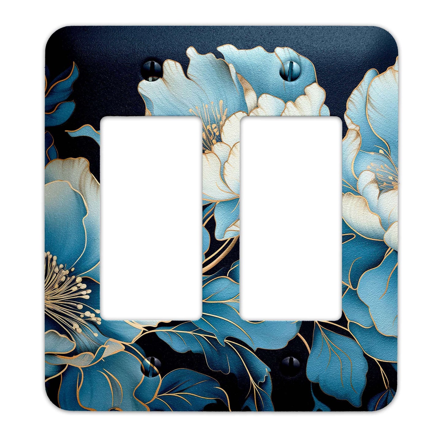 Blue Floral with Gold Accents - Metal Decorative Light Switch Plate Cover - Other Sizes Available #4762