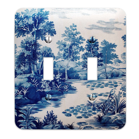 Elegant Blue Toile Decorative Light Switch Plate - Enhance Your Home Décor with a Touch of Vintage Charm - Multiple Sizes, #4796