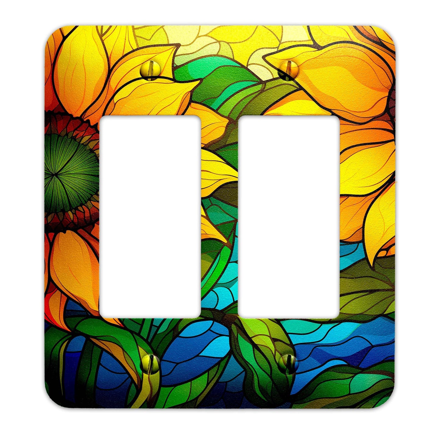 Sunflowers on Stained Glass Design Metal Decorative Light Switch Plate Cover - Several Sizes Available #4769