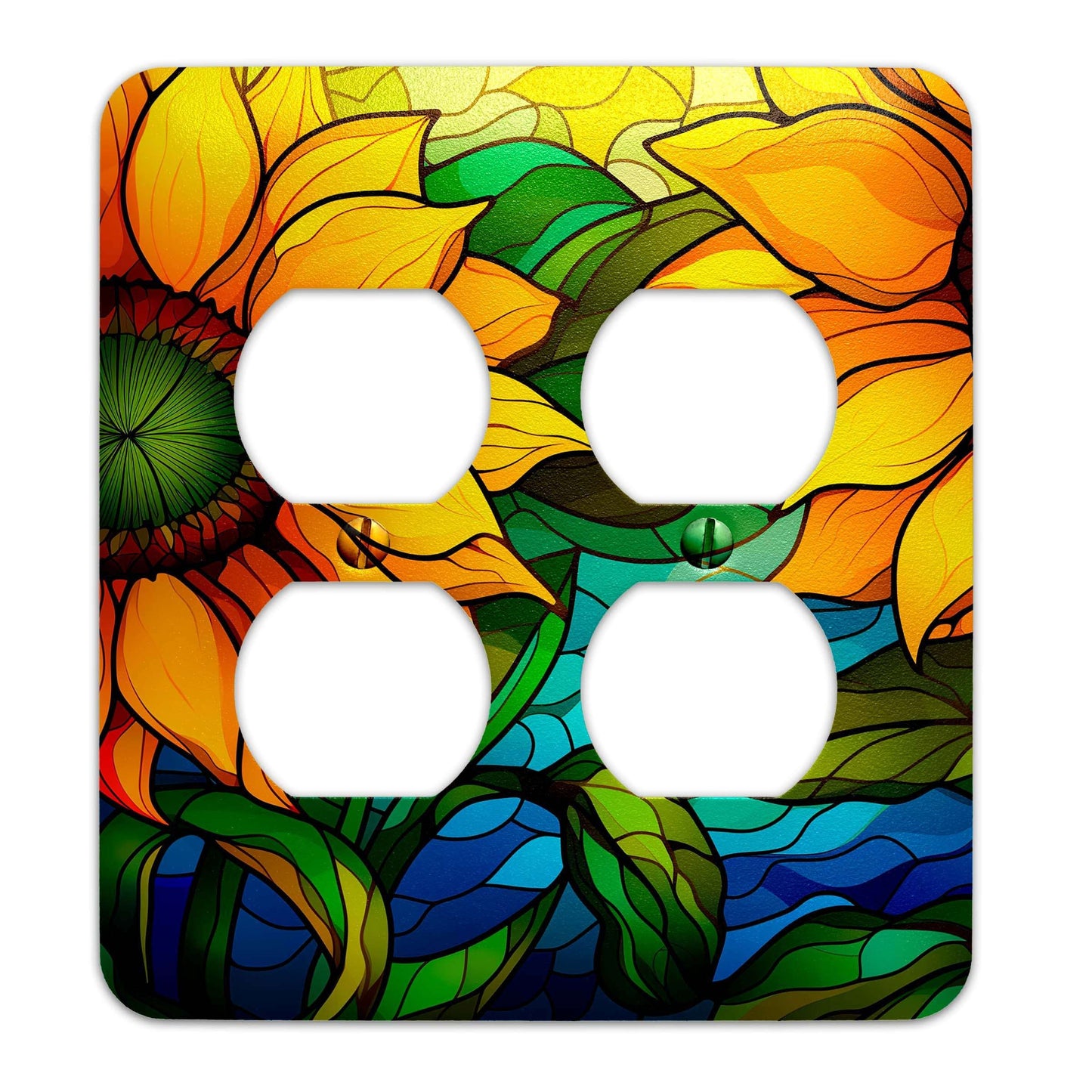 Sunflowers on Stained Glass Design Metal Decorative Light Switch Plate Cover - Several Sizes Available #4769