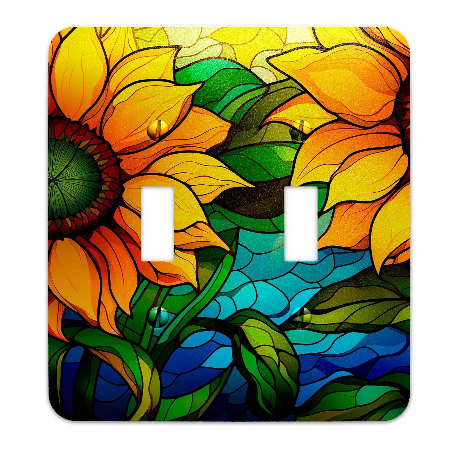 Sunflowers on Stained Glass Design Metal Decorative Light Switch Plate Cover - Several Sizes Available #4769