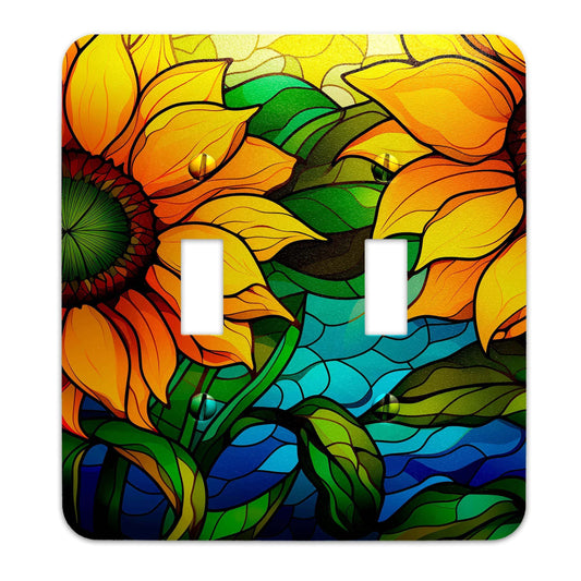 Sunflowers on Stained Glass Design Metal Decorative Light Switch Plate Cover - Several Sizes Available #4769