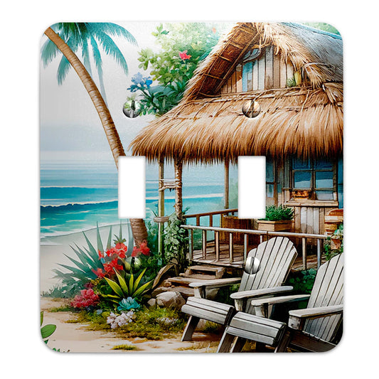 Beach Tiki Hut Design Metal Decorative Light Switch Plate Cover - Several Sizes Available #4848