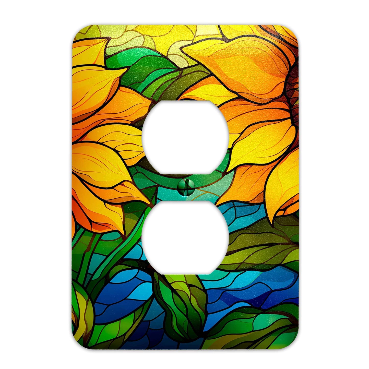 Sunflowers on Stained Glass Design Metal Decorative Light Switch Plate Cover - Several Sizes Available #4769