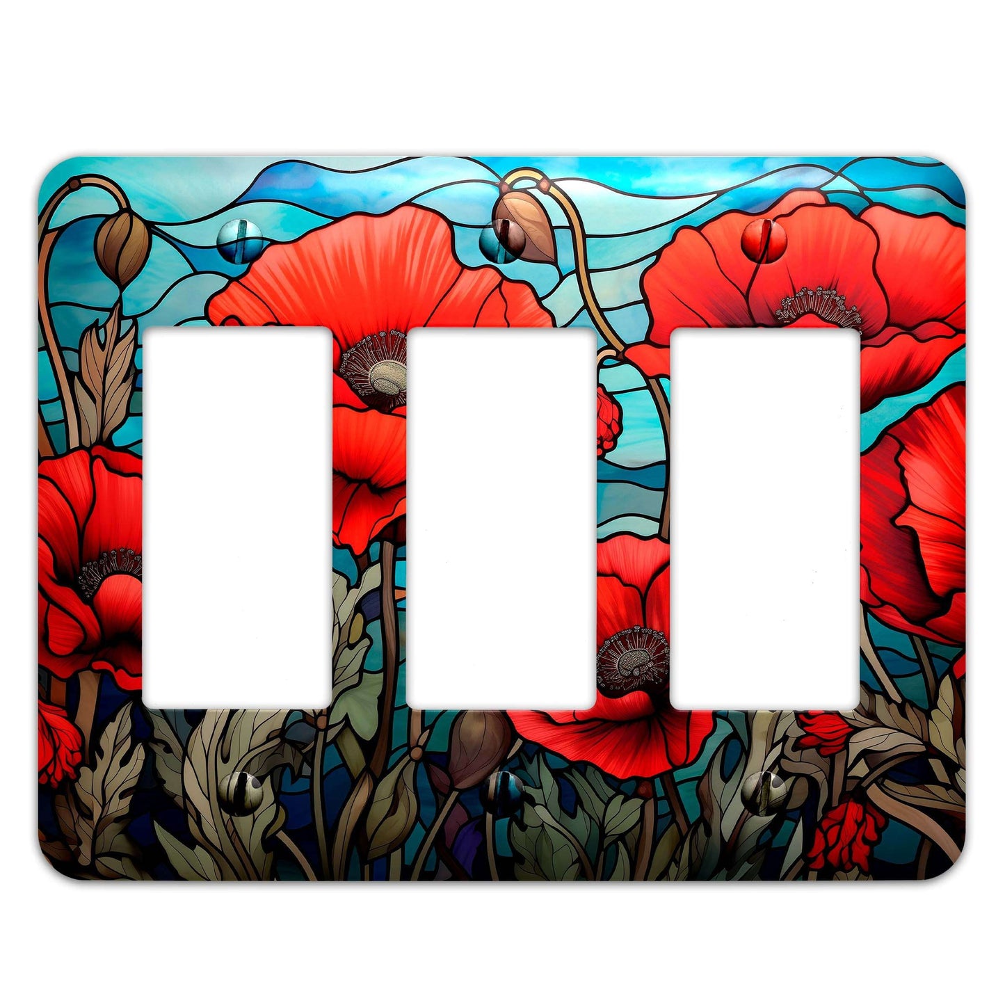 Poppies on Stained Glass Design Decorative Light Switchplate Cover, Other Sizes Available, Home Decor, Lighting #4920