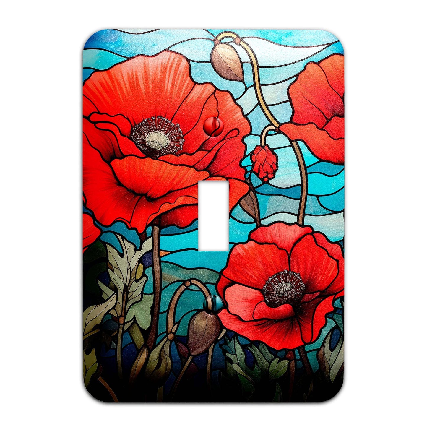 Poppies on Stained Glass Design Decorative Light Switchplate Cover, Other Sizes Available, Home Decor, Lighting #4920