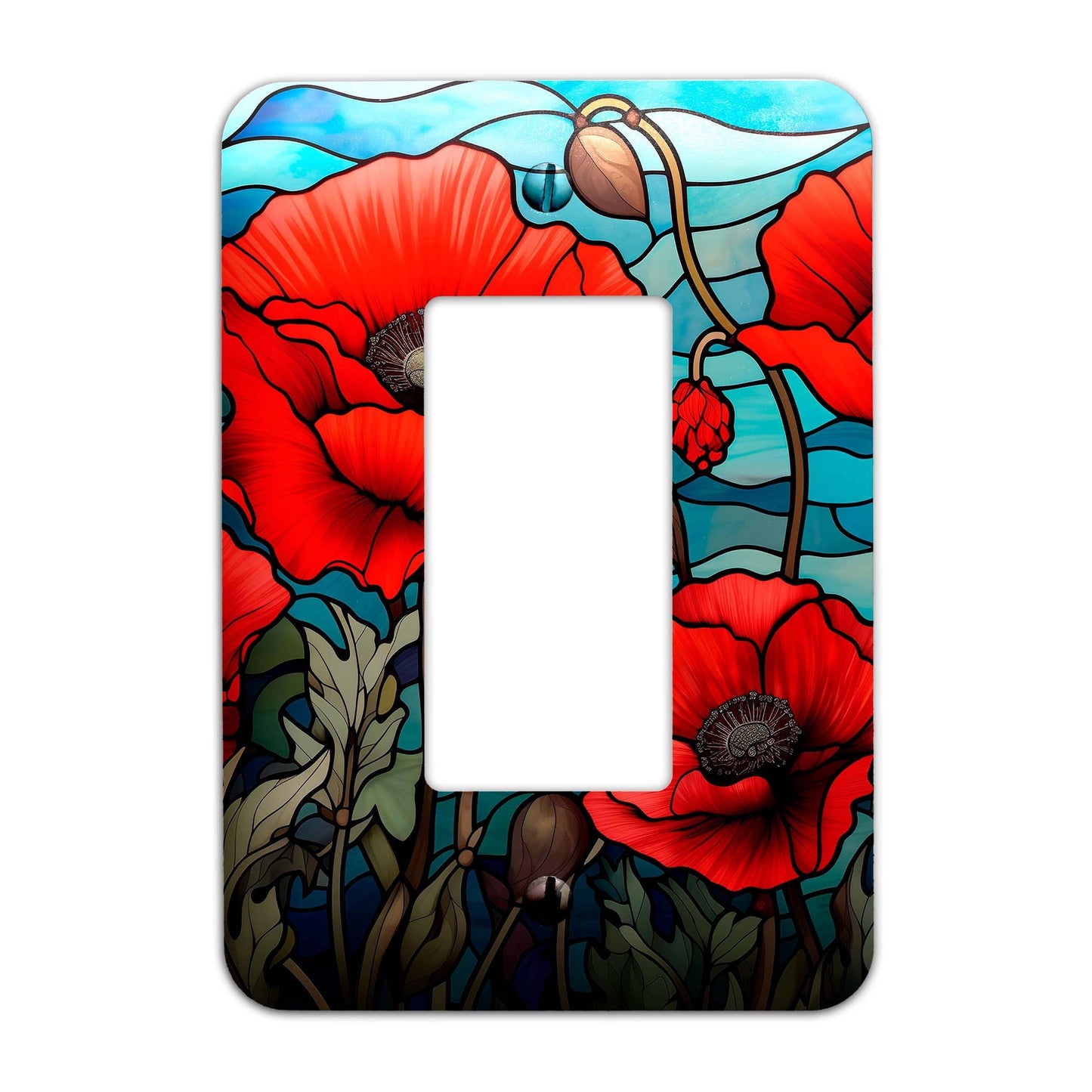 Poppies on Stained Glass Design Decorative Light Switchplate Cover, Other Sizes Available, Home Decor, Lighting #4920