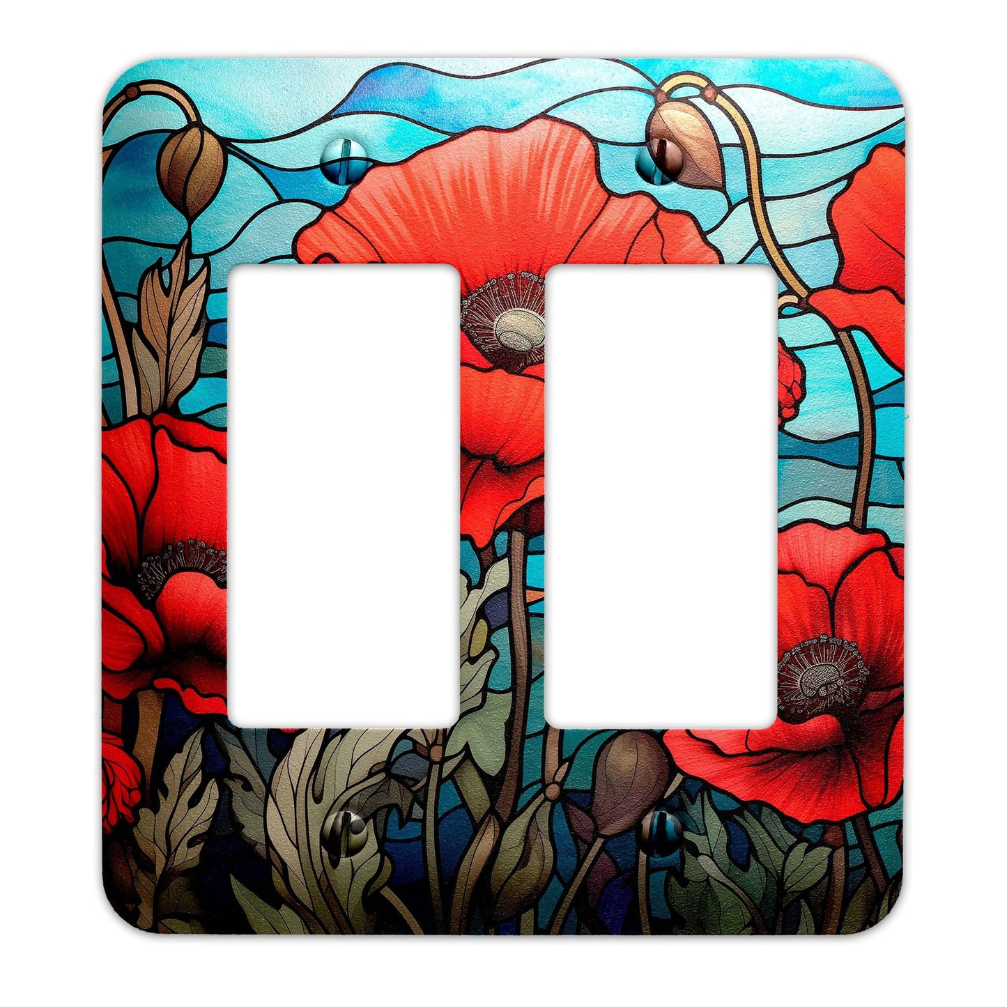 Poppies on Stained Glass Design Decorative Light Switchplate Cover, Other Sizes Available, Home Decor, Lighting #4920