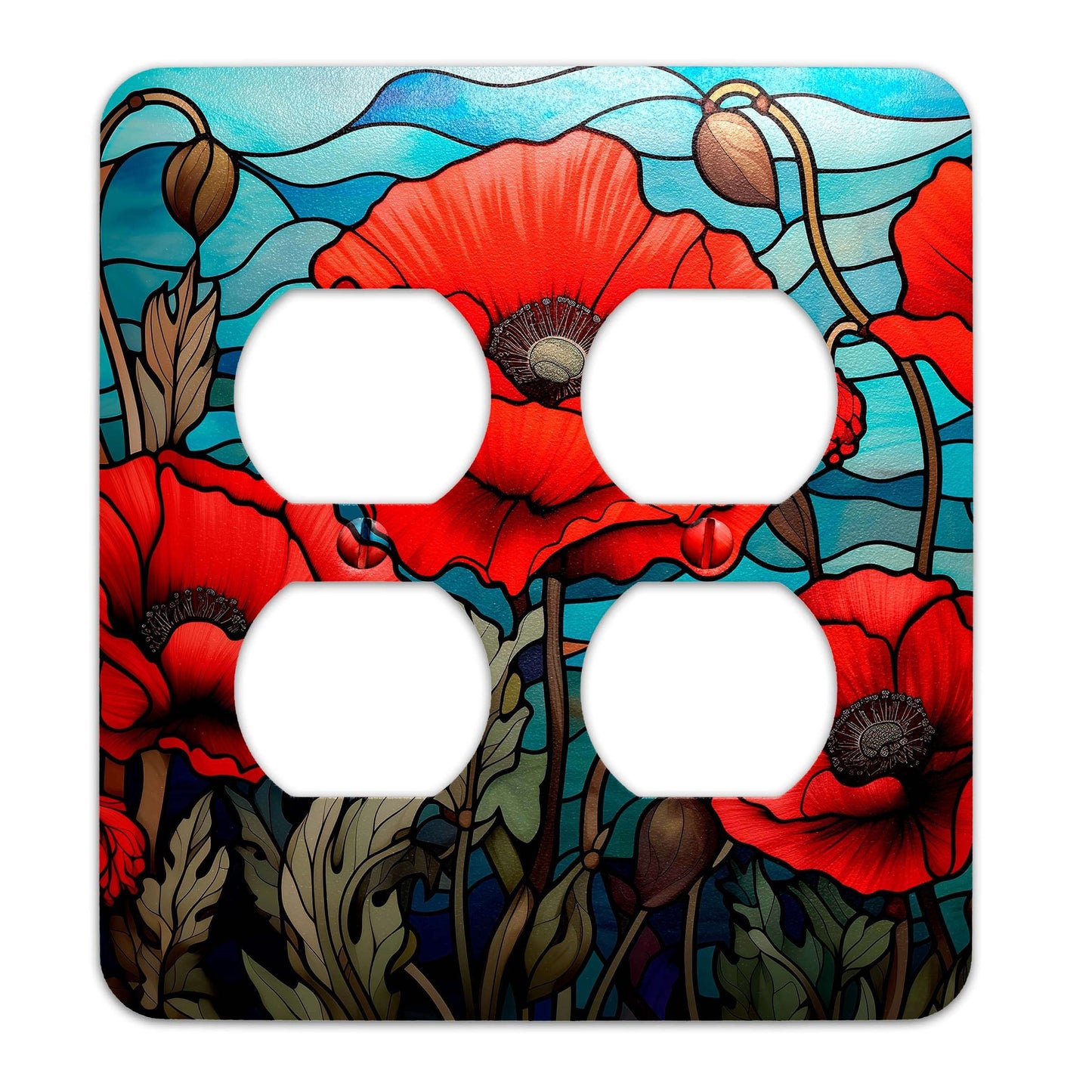 Poppies on Stained Glass Design Decorative Light Switchplate Cover, Other Sizes Available, Home Decor, Lighting #4920