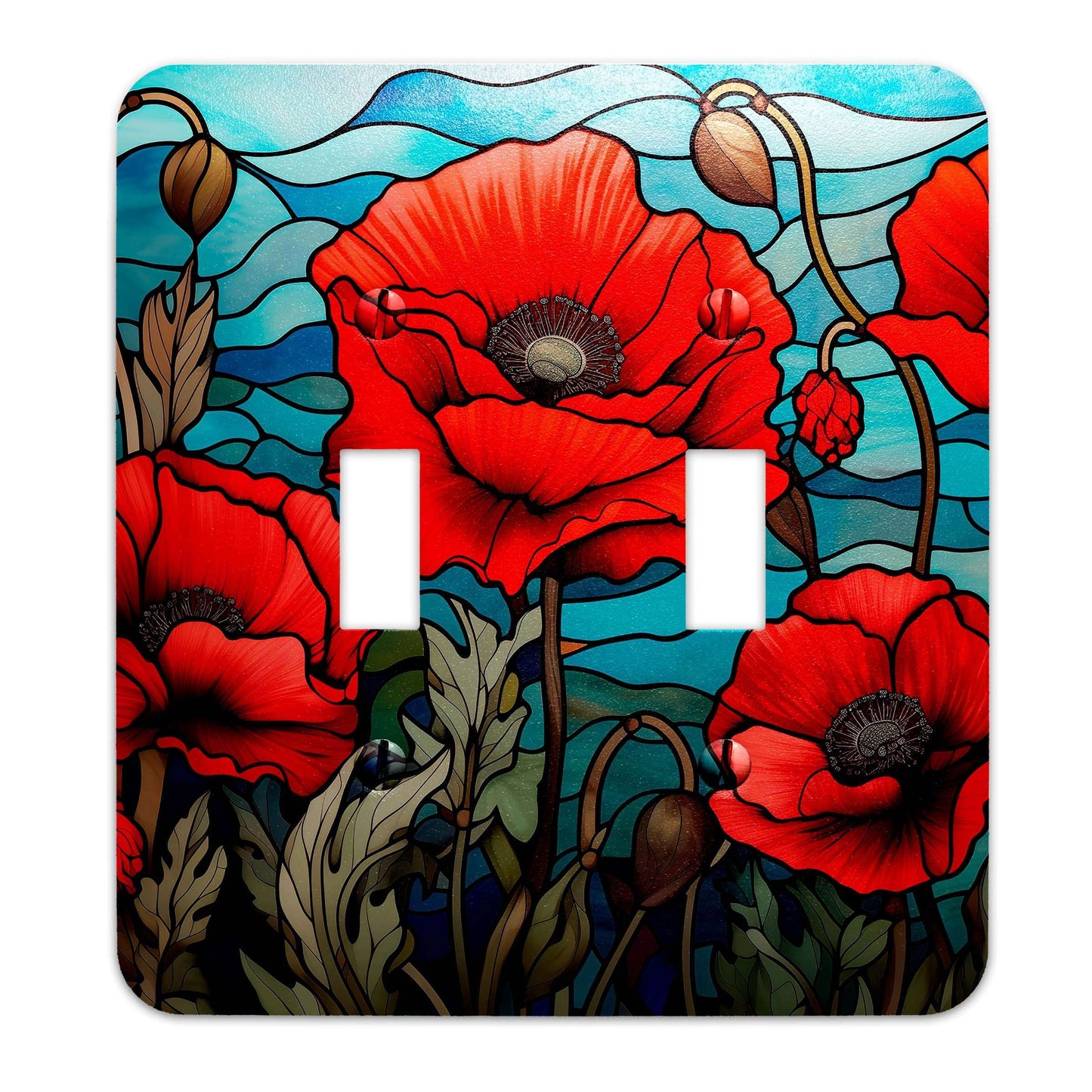 Poppies on Stained Glass Design Decorative Light Switchplate Cover, Other Sizes Available, Home Decor, Lighting #4920