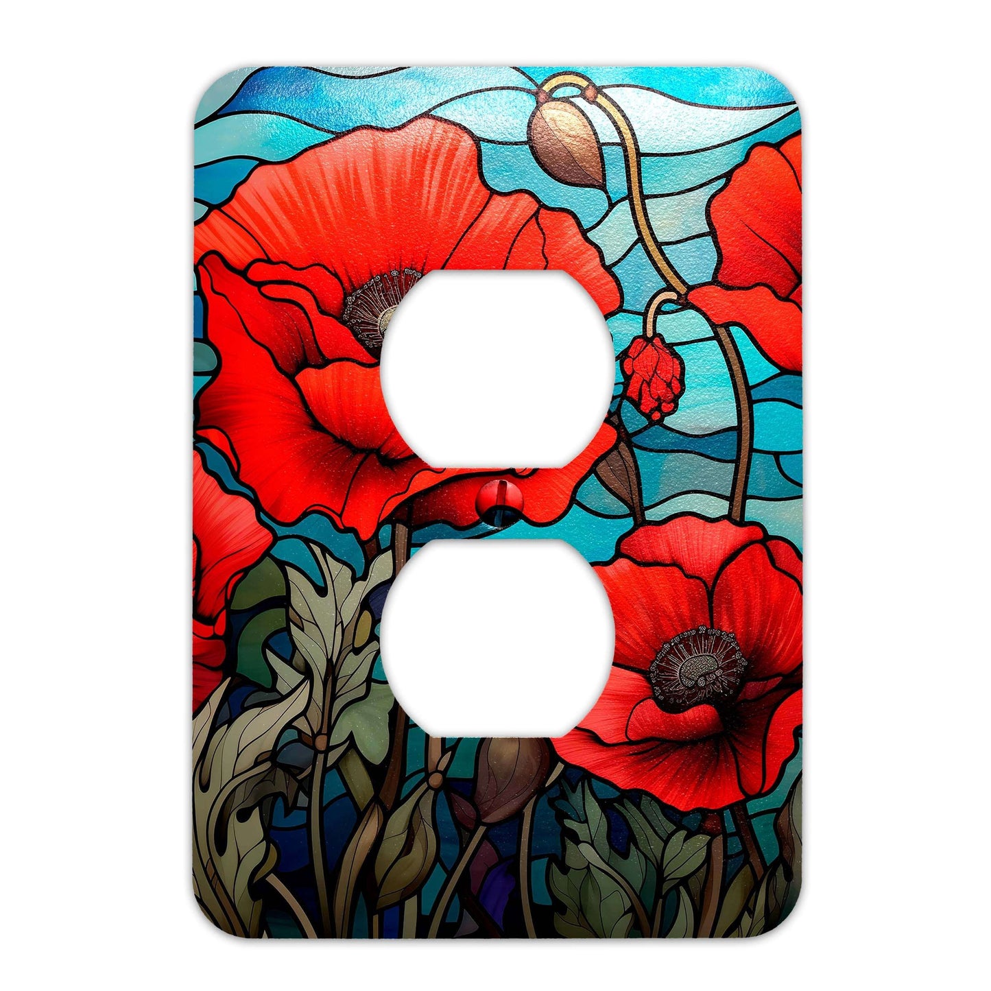 Poppies on Stained Glass Design Decorative Light Switchplate Cover, Other Sizes Available, Home Decor, Lighting #4920