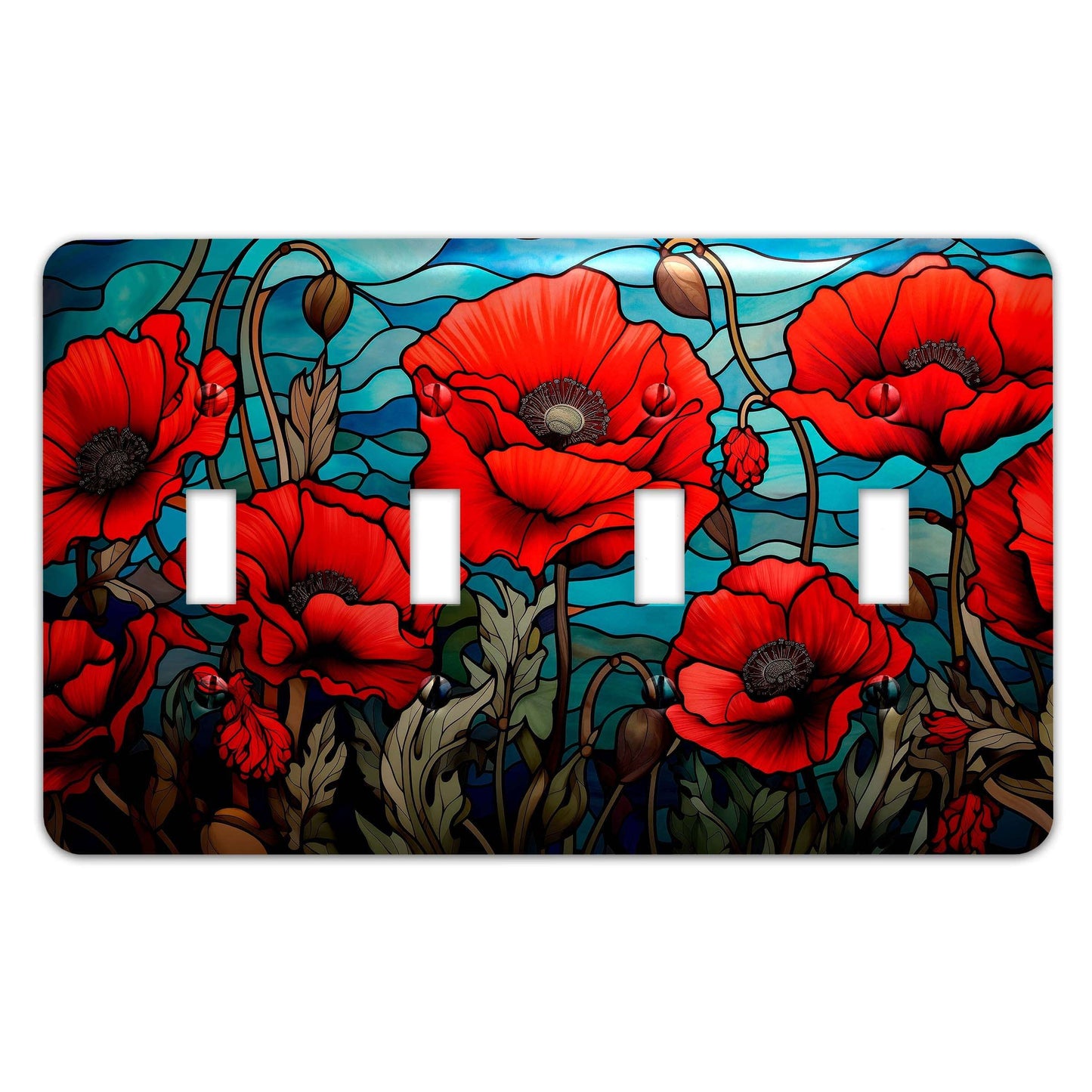 Poppies on Stained Glass Design Decorative Light Switchplate Cover, Other Sizes Available, Home Decor, Lighting #4920