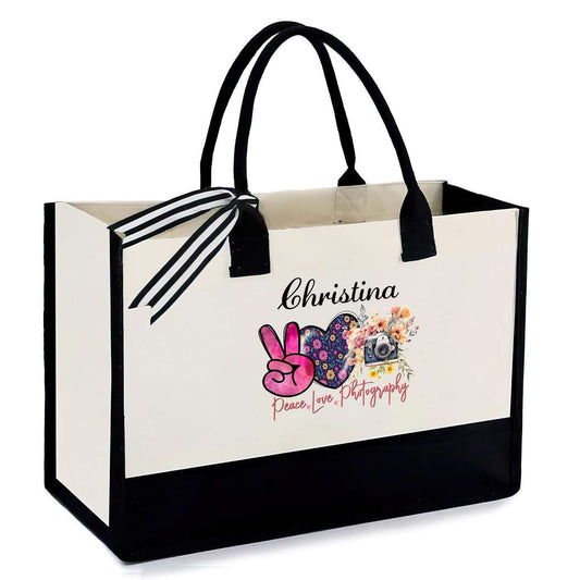 Personalized Peace Love Photography Canvas Tote #4707